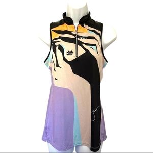 Jamie Sadock Womens 1/4 Zip Top Sz Medium Incognito Sleeveless Golf Top